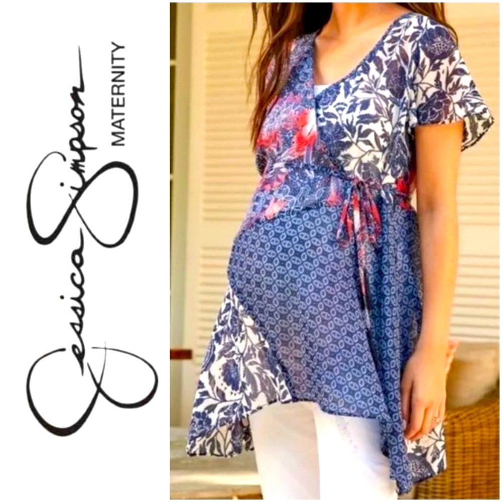 Jessica Simpson Maternity Asymmetric Floral Top